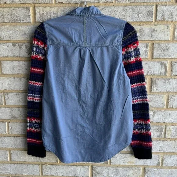 Free People Knit Long Sleeve Blue Chambray Shirt Women's Size XS. - Picture 2 of 7